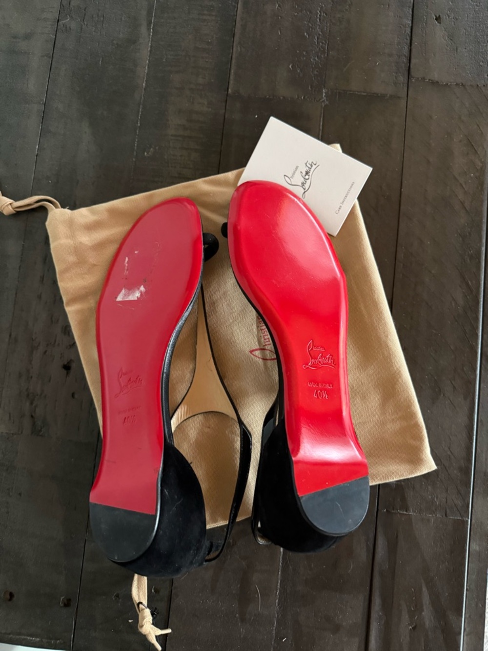 Christian Louboutin Black Leather & Suede Slingback Flat Sandals - Picture 3 of 3